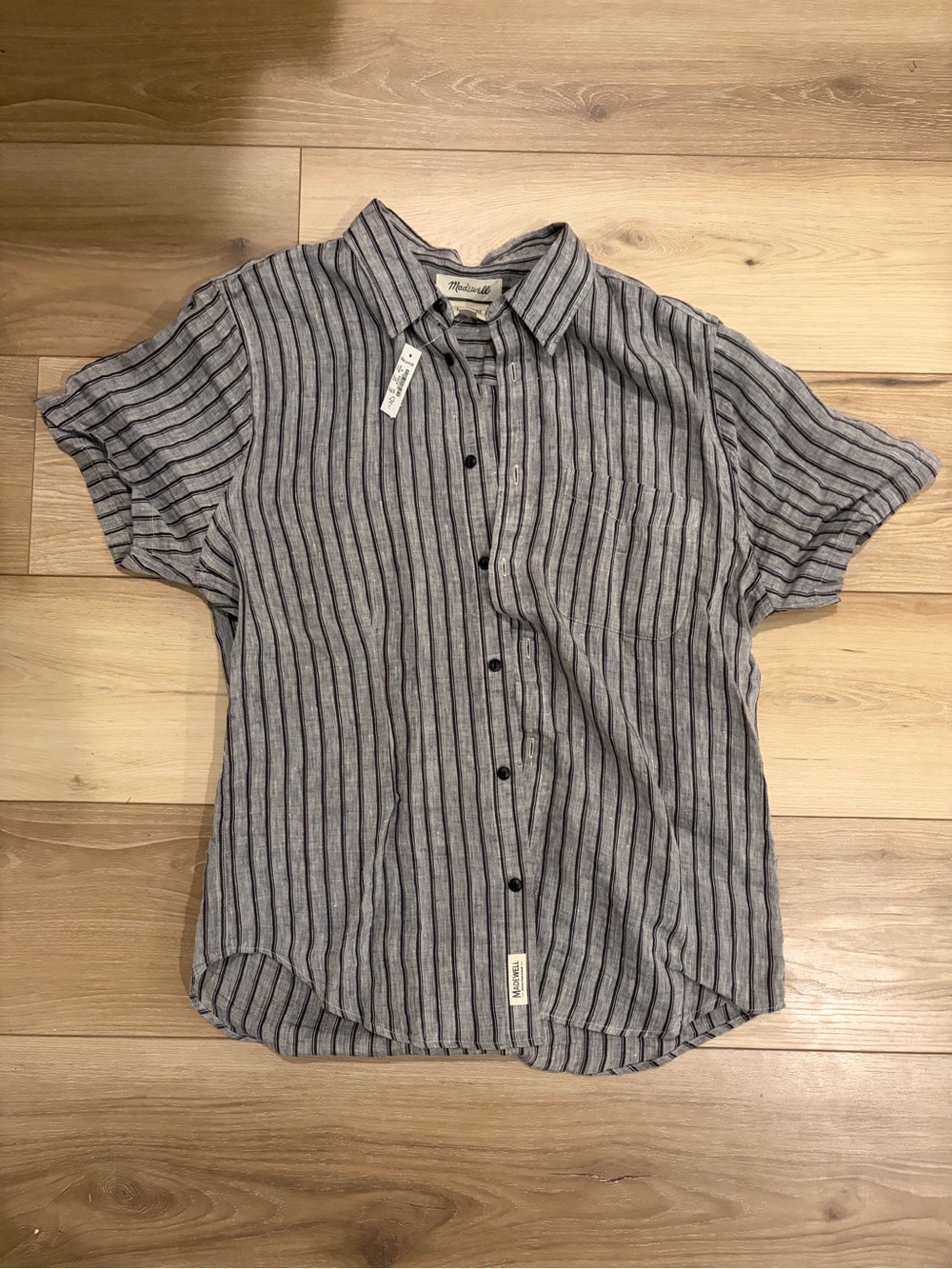 Madewell Gray Striped Short-Sleeve Button-Up Shirt